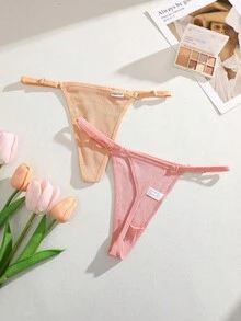 16Pcs Cotton Ribbed Adjustable Women's Thongs, Sexy Lingerie - Nhiều màu - Xem 5