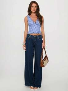 Women's Polka Dot Print Crop Camisole Tank Tops Deep-V Neck Sleeveless Pleated Hem Vest Cami Going Out Tops Summer Beachwear Party Clubwear - 藍色 - 查看 2