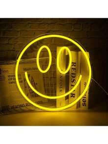 1pc Neon Smiling Face Light, LED Neon Face Wall Decor Sign, USB Powered Yellow Neon Light, Suitable For Bedroom, Room, Wedding Party Decoration - Multicolor - View 13