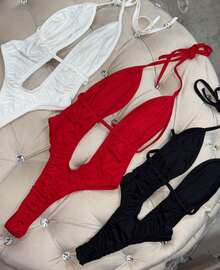 Bodysuit/Swimsuit With A Low-Cut Front - Tie Closure And High Waist - Bia Miranda - Đỏ - Xem 4