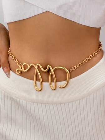 1 pieza Cadena de cintura en forma de M elegante y versátil de estilo retro dorado, adecuada para uso diario, ir al trabajo, eventos o como regalo para mujeres
