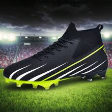 一双男女通用足球鞋，适合比赛和训练，低帮设计，柔软舒适，适合户外草地，系带，防滑，耐用，橄榄色鞋钉，适用于AG/FG场地，轻便，高性能，防滑设计，高帮专业足球鞋，厂家直销，多种颜色可选 - 黑色 - 查看 2