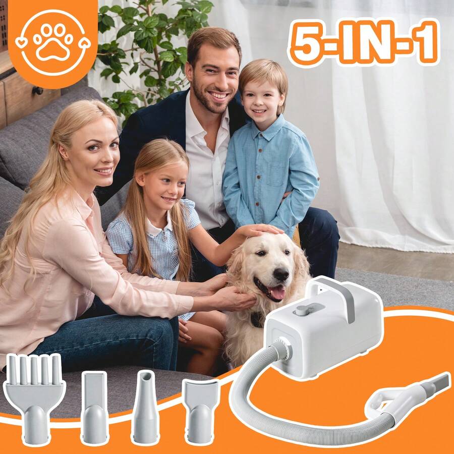 OLIXIS Professional Pet Hair Dryer With 3 Temperature Settings, 4 Nozzles, Adjustable Speed, 6.5ft Cord (White) - White - View 1
