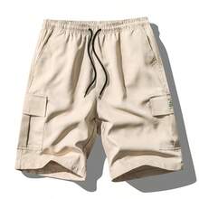 Quần short cargo nam mùa hè, màu trơn, nhiều túi, phong cách đường phố. - Màu Khaki - Xem 2