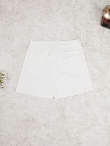 Yuwenier Punk din piele PU skinny cu talie înaltă mini pantaloni scurți elastici cu nasturi în față cu buzunare oblice petrecere ziua de naștere - alb - Vizualizare 3