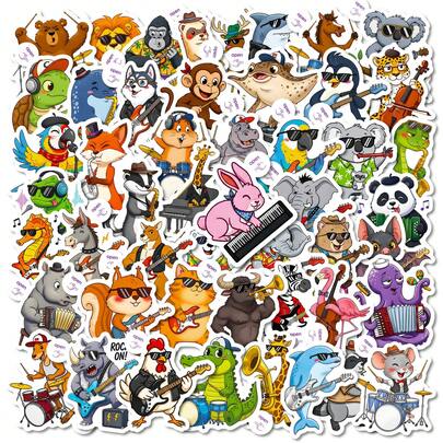 50 miếng dán nhạc cụ hình động vật sáng tạo dễ thương hoạt hình đàn guitar nhạc cụ graffiti chống thấm nước, dán trên vali máy tính