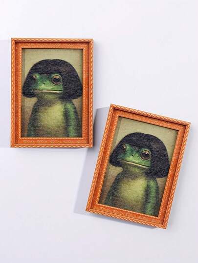 1个趣味青蛙冰箱贴 - 迷你冰箱贴，绿色青蛙，发型时尚，现代厨房装饰，耐用木质结构，适用于冰箱。