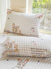 3pcs Set (1pc Bed Skirt, 2pcs Pillowcases) Rabbit Ear Bow Plaid Heart Print Bed Skirt, Ruched Hem, Full Coverage Dust-Proof Bed Skirt, Ruched Hem, 3pcs Pleated Bed Skirt Set With 2 Pillowcases, Soft Brushed Microfiber, Moisture-Wicking, Washable, Non-Fading, Antibacterial Mattress Protector Set - Alice Garden - View 3