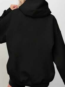 Womens Hooded Sweatshirt,Letter Print,Soft Mixed Fabric Hooded Sweatshirt,With Adjustable Drawstring Hood And Front Pocket,Machine Washable Womens Wear,Suitable For Casual Daily Wear,Autumn And Winter Clothing,Comfortable And Fashionable,Em - Default - View 3