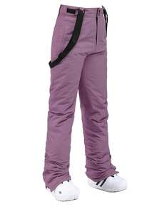 Women's Insulated Ski Pants Set, Men's Winter Ski Pants With Detachable Suspenders, Suitable For Outdoor Activities, Skiing Equipment, Warm Clothing, Sports Style Pants, Reinforced Structure, Functional Snow Suspenders, Durable Snow Gear, Thick, Breathable Ski Wear - 紫丁香色 - 查看 9