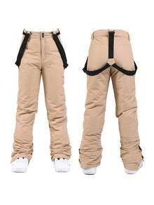 Women's Insulated Ski Pants Set, Men's Winter Ski Pants With Detachable Suspenders, Suitable For Outdoor Activities, Skiing Equipment, Warm Clothing, Sports Style Pants, Reinforced Structure, Functional Snow Suspenders, Durable Snow Gear, Thick, Breathable Ski Wear - Màu Khaki - Xem 10