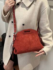 Mẫu mới năm 2025, túi xách thời trang đa năng trang trí tua rua, cá tính, thích hợp đeo vai hoặc đeo chéo, đi làm hàng ngày. - Màu Đỏ Sâu - Xem 4