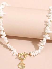 1pc Fashion Asymmetrical Shell Pendant Necklace For Women, Seashell Choker Necklace, Versatile For Vacation & Daily Wear - White - View 6