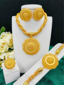 Juego de joyería de 4 piezas con forma de gota de agua para mujeres: collar, aretes, pulsera, anillo. Adecuado para novias en Arabia Saudita, Dubái, Europa y América, fiestas de boda, citas, vestidos formales, Día de la Madre, San Valentín, regalos festivos, uso diario, mamá, Día de la Madre, regalo