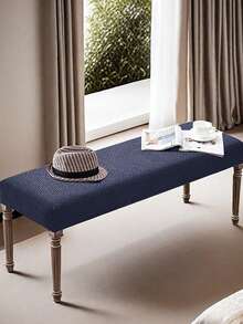 1pc/2pcs Set Abstract Grid Bench Cover, Jacquard Elastic Fabric, Modern Minimalist, Thickened & Extended, Wear-Resistant, Anti-Scratch, Home & Office Bench/Piano Stool Cover - Navy - View 4