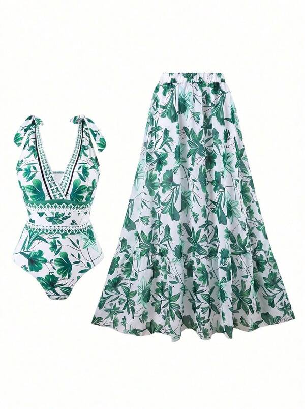 Allurini 2024新款欧美跨境女士连体泳衣，带裙摆，时尚显瘦，性感优雅