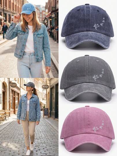 1pc Washed Casual Baseball Cap With Cute 4 Sea Turtle Design, Fashionable & Versatile, Sun Protection, Suitable For Outdoor Sports, Adventure, Beach Vacation, Unisex