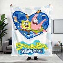 1PC SpongeBob And Patrick Star Theme Blanket,SpongeBob  Cartoon Character Blanket,Cartoon Blanket Fluffy,Camping Blanket,Christmas Present Modern Fashion Gift Suitable For Home Bedroom Bed Sofa Office Lunch Break Cover Picnic Blanket - 彩色 - 查看 2