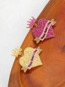 1 Pair Creative Casual Valentine's Day Versatile Cute Geometric Heart Crown Ribbon Heart Earrings - Ribbon Heart - View 3