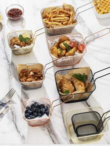 Mini Square Fry Baskets (1/3/5 Pieces Pack), Food Fry Baskets, French Fry Baskets, Food Serving Baskets. Ideal For Frying Chicken And French Fries In Kitchens, Cafes And Restaurants.,New Years Eve Party,Holiday - Silver - View 10