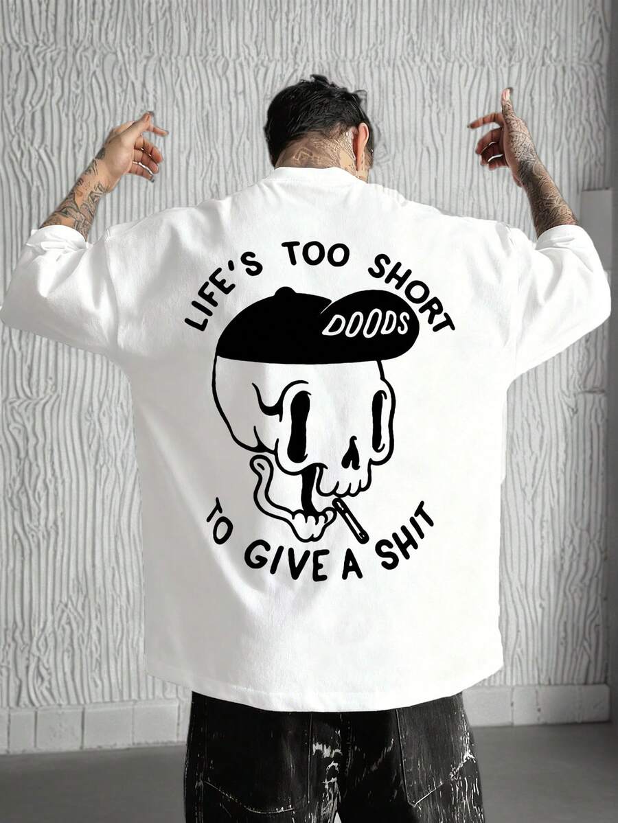 Men's Casual Versatile Simple Funny Skull Print Short Sleeve T-Shirt