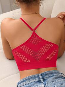 1 pieza Sujetador diario de mujer sin costuras y calado, ropa interior y sujetador de mujer transpirable y de secado rápido, cómodo - Rojo - Ver 5