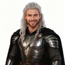 Men's Long Curly Silver Gray Wig, Halloween Cosplay Anime Costume Party Wig - Grey - View 7