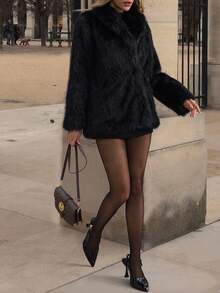 Women's French-Style Autumn/Winter Fashionable Elegant Loose-Fitting Lapel Warm Wool Coat - Black - View 5