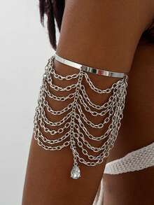 imoli 1pc Minimalist Fashionable Metal Tassel Pendant Necklace With Teardrop & Heart Charms, Multi-Layer Bracelet Jewelry, Versatile Gift For Women, Suitable For Parties And Holidays