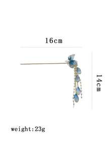 Antique Style Blue Flower Hairpin With A High-End Feel, New Chinese Style Faux Pearl Tassel Step Rocking Women's Hair Accessories, Hairpins, Headpieces, Hairpins, Bun Extension, Hair Styling Pins - Multicolor - View 10