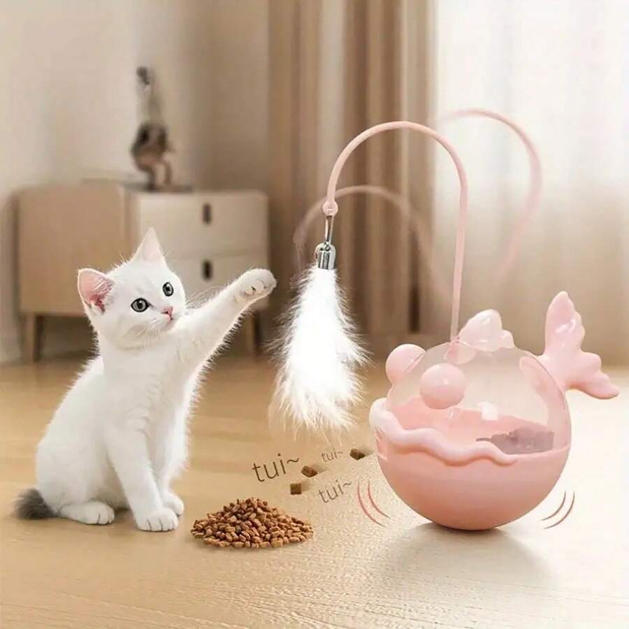 1pc Interactive 360° Rotating Cat Toy With Treat Dispenser & Self-Entertainment Mode - Automatic Motion Wand With Feathers & Bells For Living Room Bedroom Indoor/ Play, Durable Plastic Construction, All Breed Sizes, Cord-Free Operation (No /Electrical Components) - Endless Fun For Hunting Cat Interactive Toys And Feeders - Multicolor - View 1