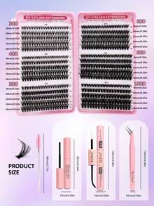 Asiteo 590片D型卷翘簇状假睫毛，高容量，30D+40D+50D+60D+80D+100D，DIY睫毛簇，浓密自然，轻盈纤细，单根分段式假睫毛嫁接套装，包含化妆工具、胶水、定型液、卸妆液、睫毛镊子和刷子，适合在家DIY使用。 - 彩色 - 查看 5