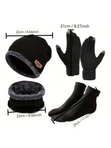 男士四件套冬季套装 - 包括帽子、手套、围巾、袜子和其他防寒装备；轻便保暖，适合户外活动、滑雪和单板滑雪；采用柔软羊毛和保暖材料；是送给男士的理想礼物（款式，黑色）。耐寒温度：-10°C / 50°C。建议手洗或干洗；时尚实用，适合日常穿着和送礼。万圣节 - A - 查看 8
