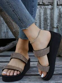 Women's Black & Gold Rhinestone Platform Sandals: Glam Shoes For Party & Daily Style Comfy Rhinestone Platform Sandals: Black & Gold Glam Shoes - Versatile For Dresses & Jeans Elevated Black & Gold Platform Sandals: Rhinestone Glam Shoes For Women 2025 Stylish Rhinestone Platform Sandals: Black & Gold Glam Shoes - Perfect For Summer Outings Casual Glam Platform Sandals: Black & Gold Rhinestone Shoes For Comfort & Fashion - 黑色 - 查看 2