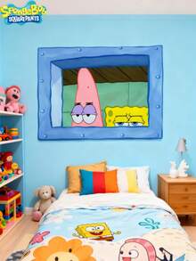 SpongeBob SquarePants 1件海绵宝宝和派大星背景布，生日挂布，卧室宿舍床头墙面装饰，卡通动漫，最佳节日派对氛围装饰，送给朋友的完美派对装饰礼物，家居装饰，理想的房间装饰，新年礼物 - 彩色 - 查看 7