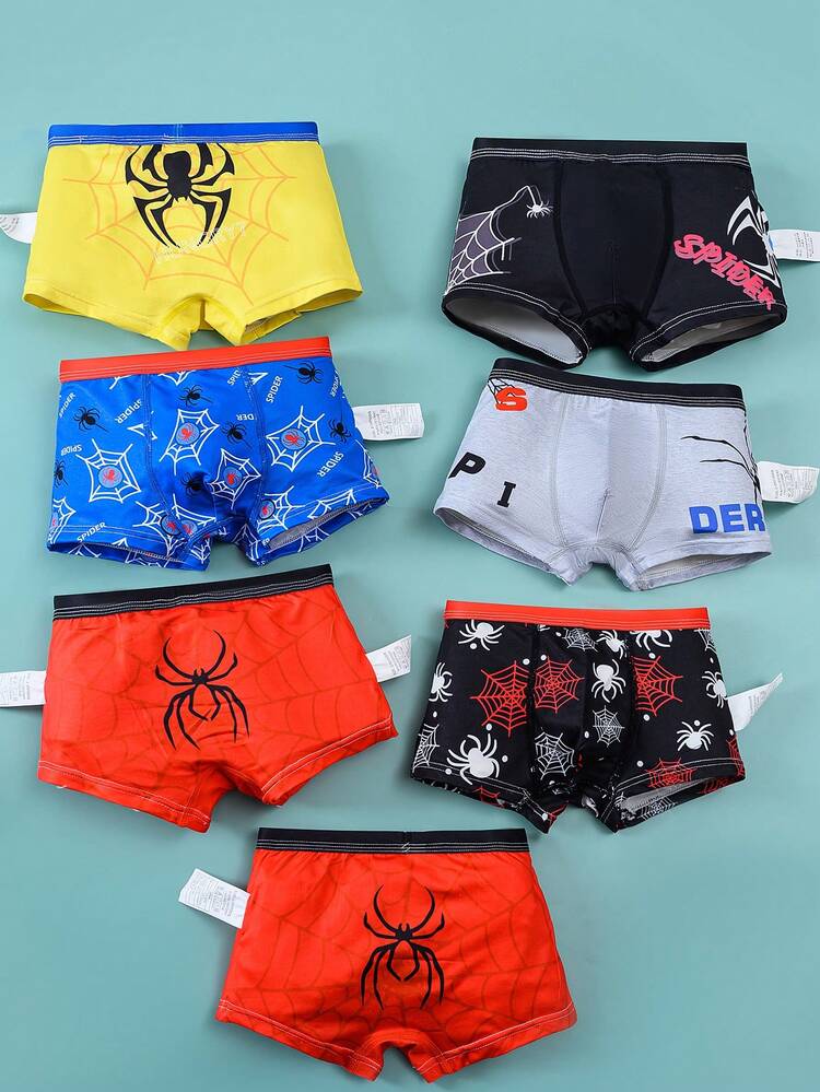 Paquete de 7 calzoncillos tipo bóxer cómodos, suaves y transpirables con estampado de araña y telaraña de dibujos animados para niños pequeños, niños y niños grandes - Multicolor - Añade 2