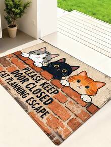 DAJIANG 1pc Multi-Color Cute Cat Escape Design Cashmere Carpet Runner Area Rug, Suitable For Bathroom, Kitchen, Entryway, Hallway, Bedside, Living Room, Bedroom. Washable, Anti-Slip Backing Rugs For Autumn/Winter, Thanksgiving, Valentine's Day, Decoration, Decorative Rugs, Bathroom Accessories, Room Decor Set