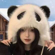 Winter Ladies Panda Fleece Hat With Cute Cartoon Ear Design. This Panda-Style Fleece Warm Winter Hat Features An Integrated Ear Design. Thick And Soft Fleece Material Is Gentle On Skin And Effectively Retains Warmth While Preventing Wind And Cold. Cute Panda Style Is Full Of Vitality, Making It Suitable Daily Outings And School Wear. - Đen trắng một cỡ [ấm áp] - Xem 4