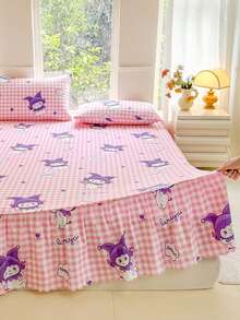 三件套（1件床裙，2件枕套）印花荷叶边床裙，全覆盖防尘罩，裙摆式床裙三件套，褶皱床裙配2个枕套，水洗磨毛天鹅绒触感，光滑吸湿透气，褶皱裙摆覆盖床尾，美化卧室，四边固定包边床垫保护罩三件套 - 小魔女 - 查看 9