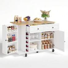 Mobile Storage Islands - White+Natural + MDF + European - View 7
