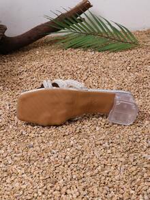 1 Pair Silver Soft PU Teenage Girls' Hollow Strap Bow Rhinestone Slip-On Transparent Chunky Heel Sandals, Square Toe, Simple & Elegant Design, Suitable For Teens, Daily, Party, School, Commute, Travel, Spring/Summer - Silver - View 7