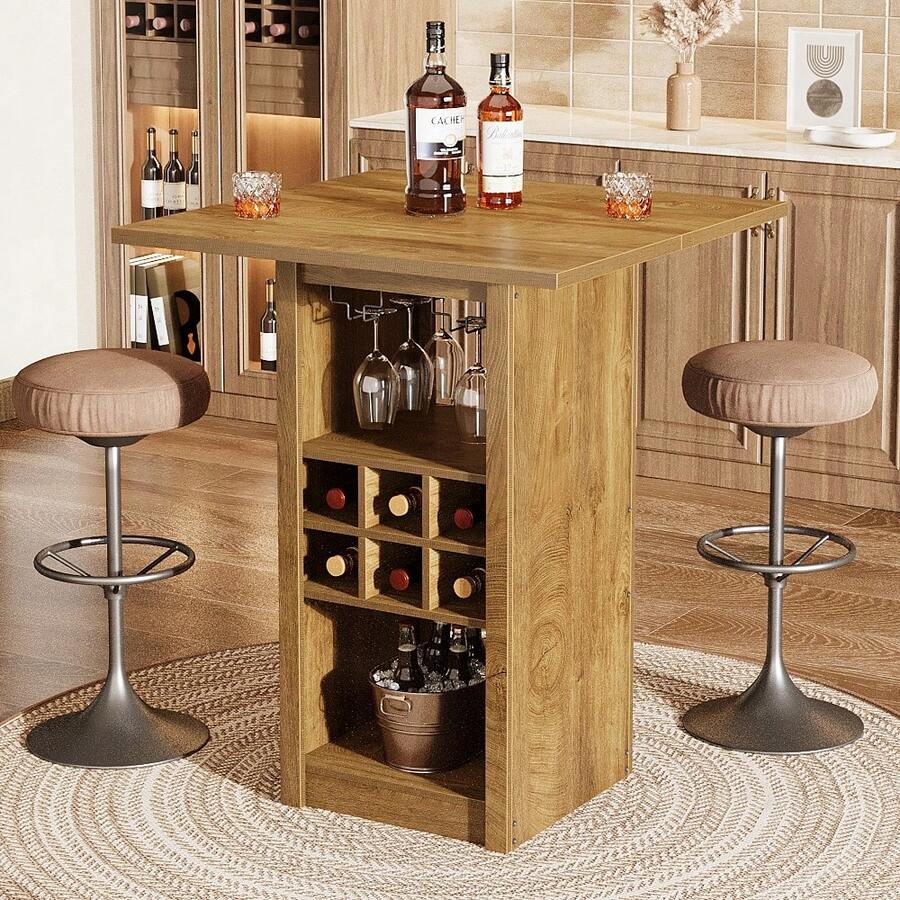 LITTLE TREE 31.5-Inch Square Bar Table, 4-Tier Wood Counter Height Home ...