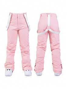 Women's Insulated Ski Pants Set, Men's Winter Ski Pants With Detachable Suspenders, Suitable For Outdoor Activities, Skiing Equipment, Warm Clothing, Sports Style Pants, Reinforced Structure, Functional Snow Suspenders, Durable Snow Gear, Thick, Breathable Ski Wear - 粉色 - 查看 14