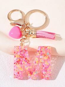 1pc Pink Heart Shaped Creative Keychain, 26pcs A-Z English Letter Children's Bag Accessories, Butterfly Letter Pendant Keychain, Valentine's Day Heart Keychain, Couples Keychain, Gift - Pink - View 28