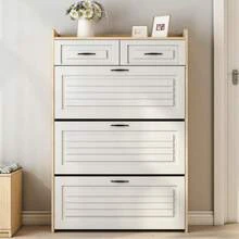 Shoe Cabinet With Rotating Shoe Rack, Consisting Of Three Large Doors And Two Drawers, Wooden Shoe Cabinet, Shoe Rack, Suitable For Entrance Areas And Living Rooms, W80/D23.5/H131cm (N657P28633233N) - Natural Color - View 12