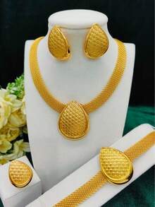 Juego de joyería de 4 piezas con forma de gota de agua para mujeres: collar, aretes, pulsera, anillo. Adecuado para novias en Arabia Saudita, Dubái, Europa y América, fiestas de boda, citas, vestidos formales, Día de la Madre, San Valentín, regalos festivos, uso diario, mamá, Día de la Madre, regalo