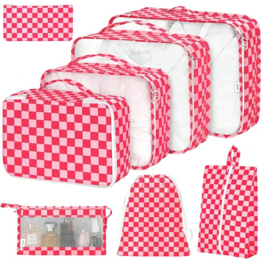 Bộ 8 túi đựng đồ du lịch di động - Sắp xếp quần áo, giày dép và đồ lót của bạn một cách dễ dàng - Hoàn hảo cho việc đóng gói hành lý và vali Bộ 8 túi đựng đồ du lịch in hình khẩu hiệu di động kèm giày dép, đồ vệ sinh cá nhân và túi đựng đồ giặt Đồ dùng học tập Trang trí phòng Trang trí phòng ngủ Đồ dùng ký túc xá thiết yếu cho học sinh, giáo viên