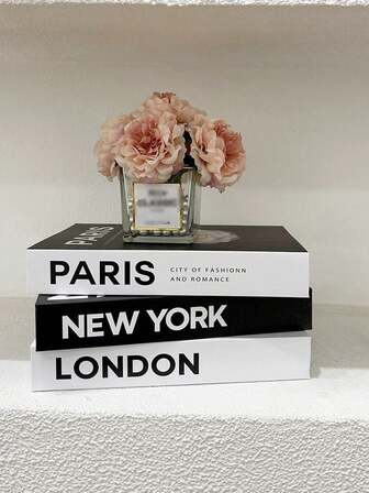 3pcs/6pcs Folding Fake Books With Paris/London/New York English Text, Fashion Decorative Books, Craft Decor Models Suitable For Cafe, Hotel, Home, Office, Display Room, Nordic Style Decor Props For Photography, Filming, Live Streaming