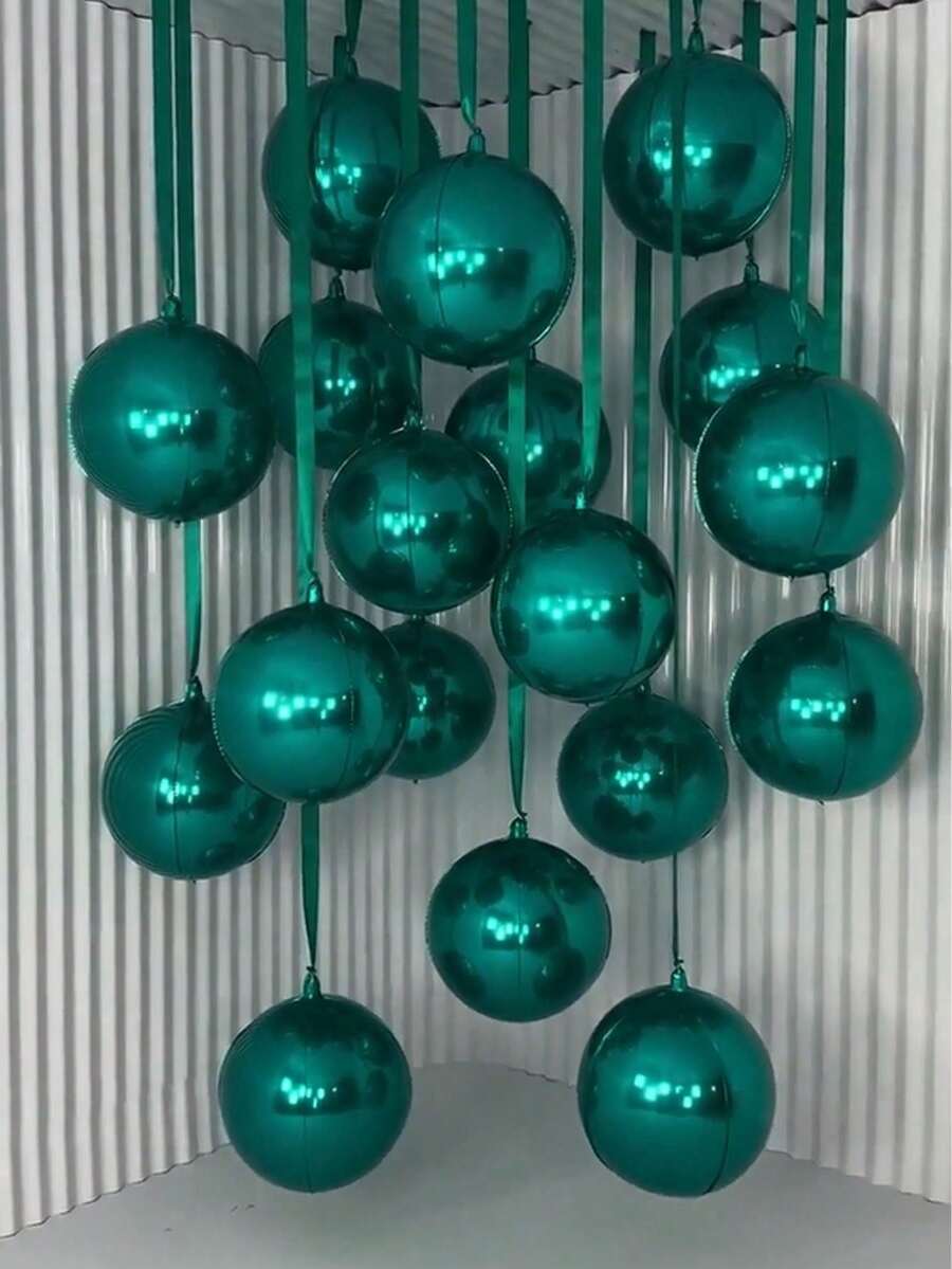 10pcs Dark Green 4D Balloons, 18 Inches, With Dark Green Polyester Ribbon, With Masking Paper, Easy To Carry, For Room Decoration, Party Decoration, Wedding Decoration, Family Gathering - 綠色 - 查看 1