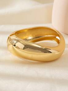 18K镀金粗手镯，抽象水滴蛇形设计，简约时尚，适合派对和日常佩戴 - 金色 - 查看 4